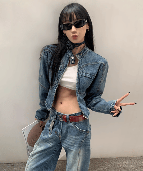 Vintage Mock Neck Denim Setup
