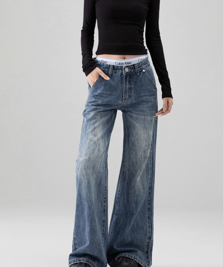 Vintage Wash Flare Wide Denim Pants  / 2colors