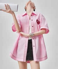 Pop-Heart Patch Contrast-Stitch Shirt