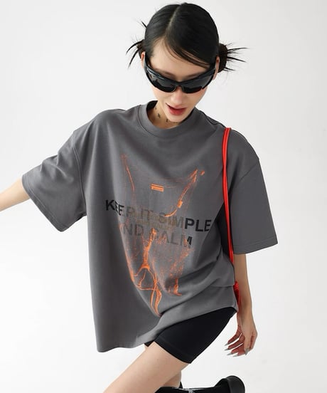 Abstract Flame Print Oversized T-Shirt / 2colors