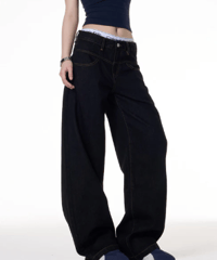 Wide Curved Loose Denim Pants
