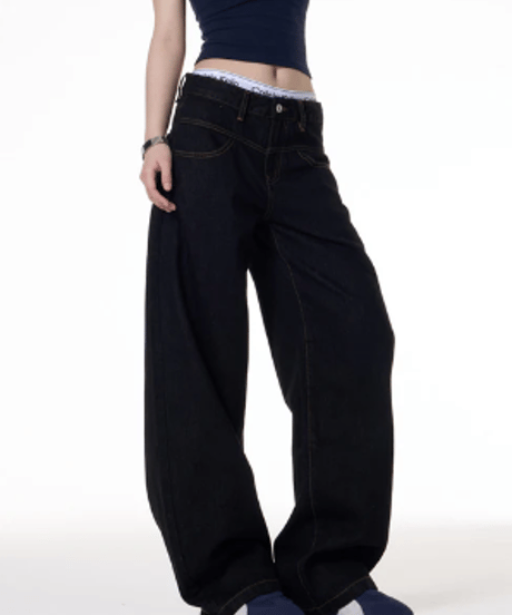 Wide Curved Loose Denim Pants