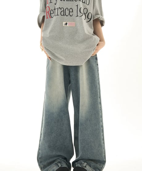 Vintage Washed Wide-Leg Denim Pants  / 2colors
