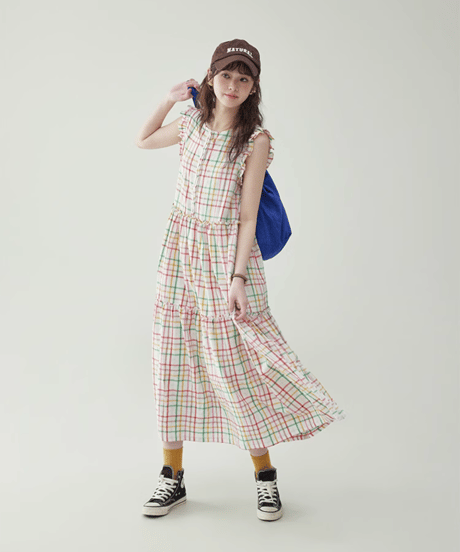 Colorful Check Cotton Sleeveless Dress