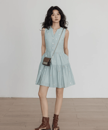 Sleeveless Tiered Shirt Dress  / 3colors