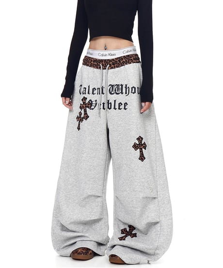Leopard Waist Wide Sweat Pants