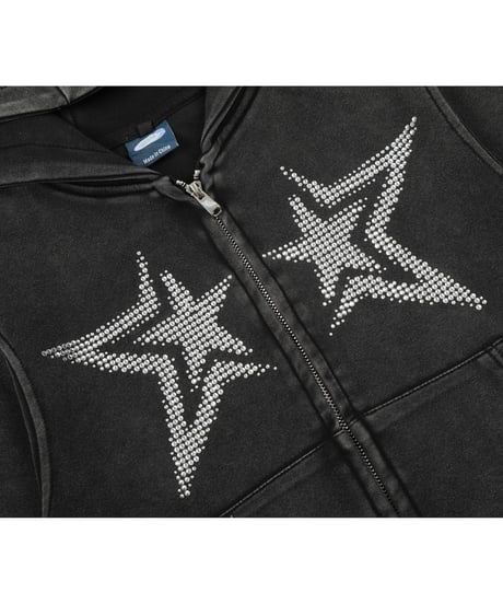 Rhinestone Star Vintage Zip-up Hoodie