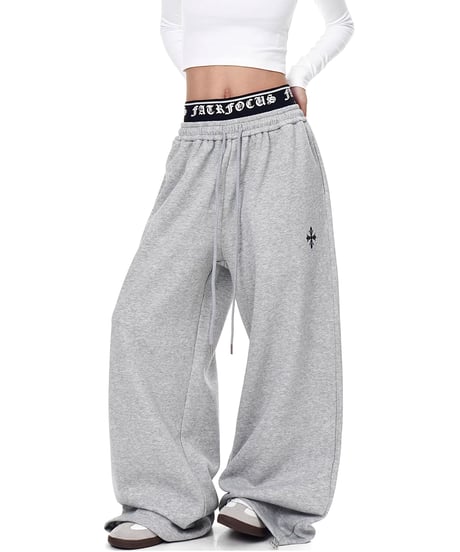 Cross Print Double-Waist Band Sweat Pants