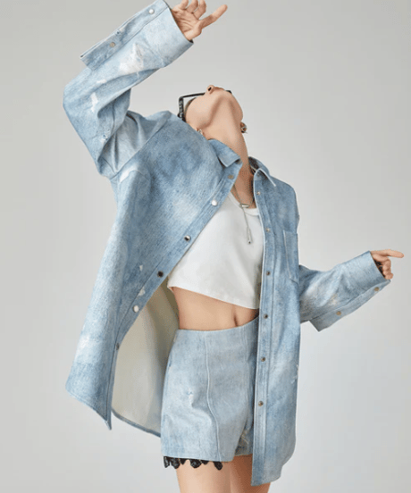 Light Denim Oversized Shirt & High-Waist Shorts Set
