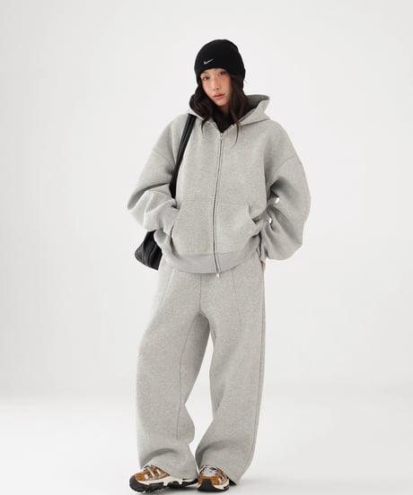 Oversized Zip Hoodie & Wide Sweatpants Setup  / 2colors