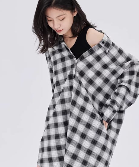 Off-Shoulder Plaid Shirt Dress