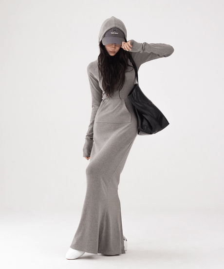 Hoodie Slim-Fit Long Dress  / 2colors
