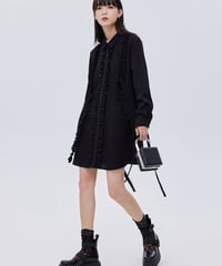 Small Frill Vertical Line Shirt Dress
