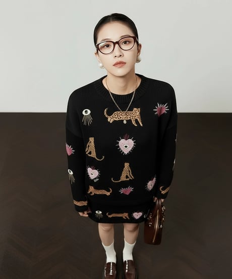 Animal & Heart Embroidered Knit Set / 3colors