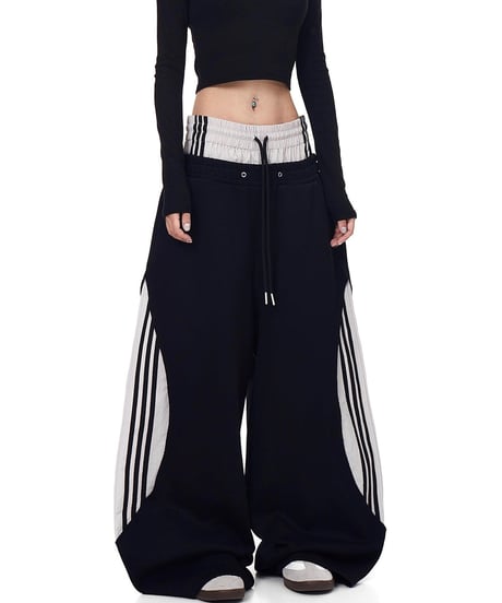 Layered Wide Sweat Track Pants / 2colors