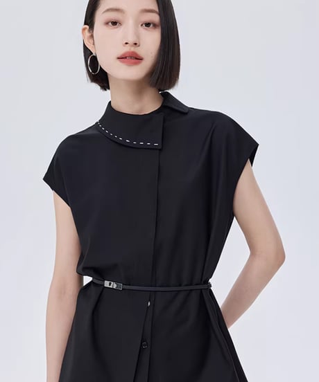 Asymmetric Minimalist Belted Shirt