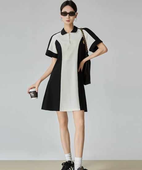 Monochrome Line Polo Dress