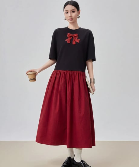 Ribbon-Accent Color-Block Maxi Dress