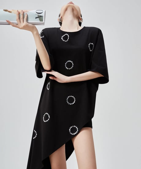 Asymmetry Dot Motif T-Shirt Dress