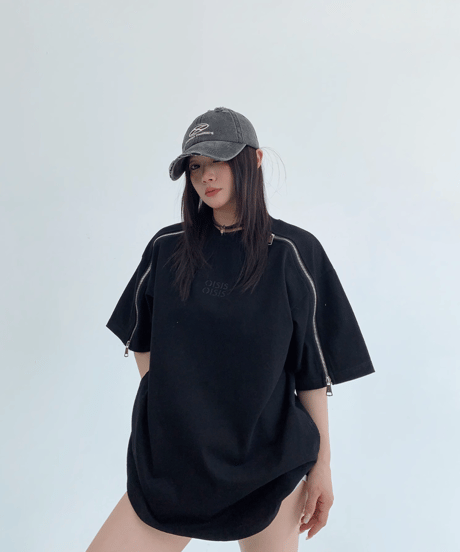 Shoulder Zip Oversize Tee  / 2colors