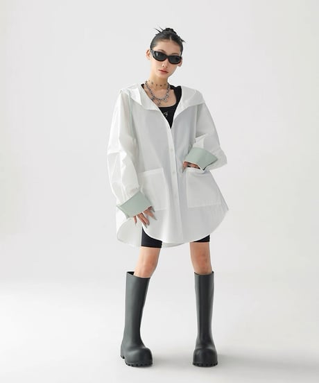 Oversized Hooded Utility Shirt Jacket / 2colors