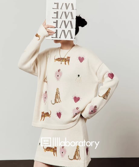 Animal & Heart Embroidered Knit Set / 3colors