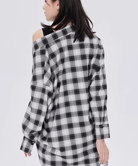 Off-Shoulder Plaid Shirt Dress