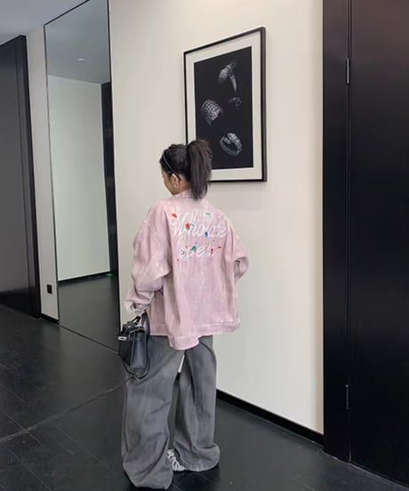 Vintage Wash Back Logo Pink Denim Jacket