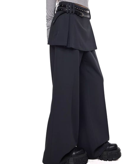 Layered Straight-Leg Skirt Pants / 2colors