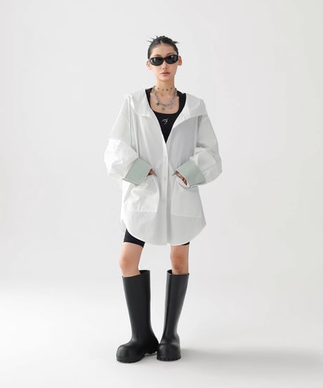 Stripe Oversized Hooded Shirt  / 2colors