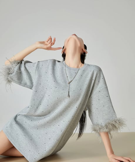 Bijou Embellished Feather Sleeve Mini Dress