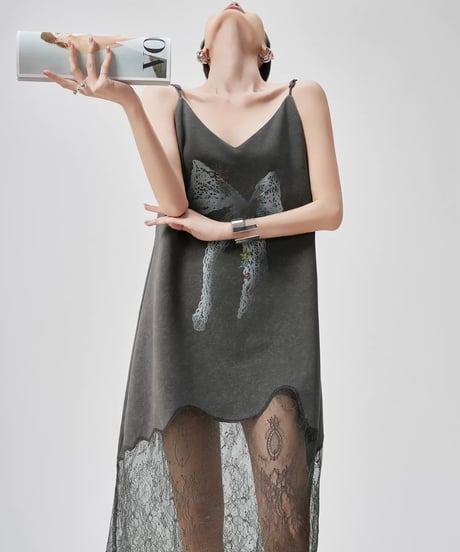 Ribbon Motif Lace Spliced Camisole Dress