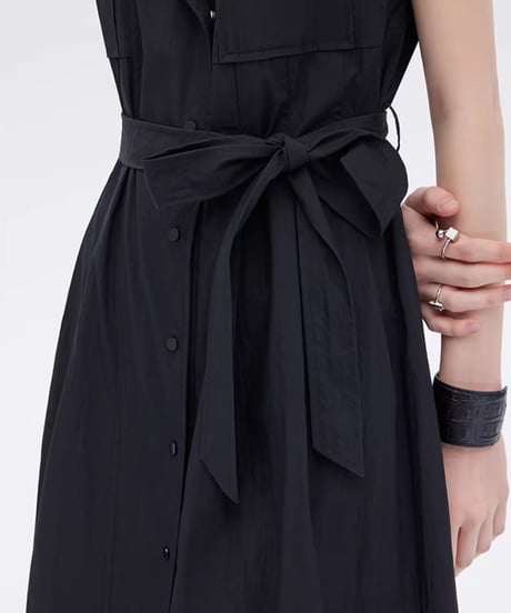 Trench Coat-Style Sleeveless Shirt Dress