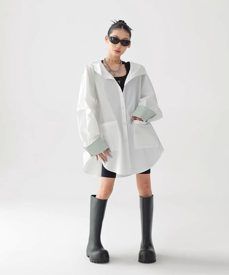 Stripe Oversized Hooded Shirt  / 2colors