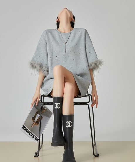 Bijou Embellished Feather Sleeve Mini Dress