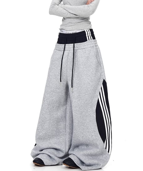 Layered Wide Sweat Track Pants / 2colors