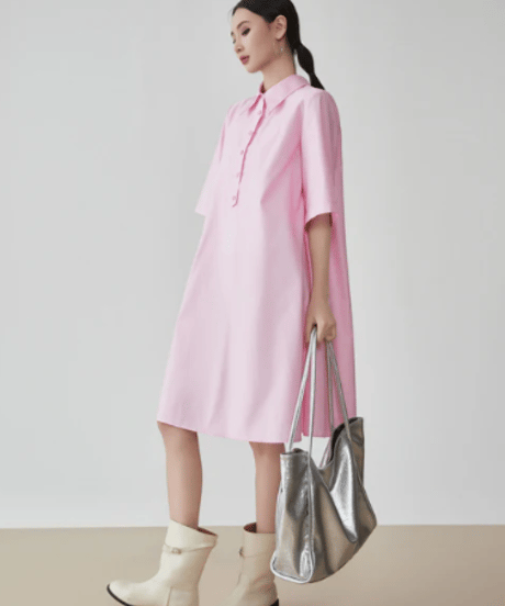 Flowing Pink Doll-Style Shirtdress