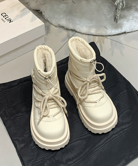 Platform Belted Lace-up Boots / 3colors