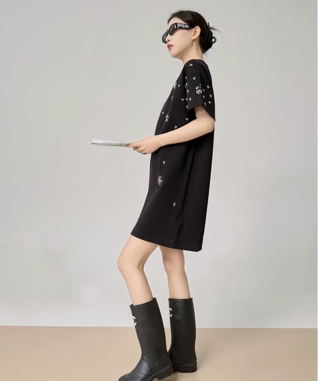 Crystal Bijou Mini T-Shirt Dress / 2colors