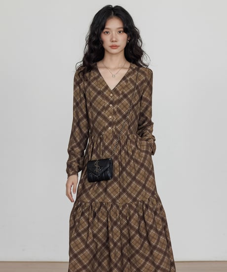 Check Tiered Long Onepiece  / 3colors