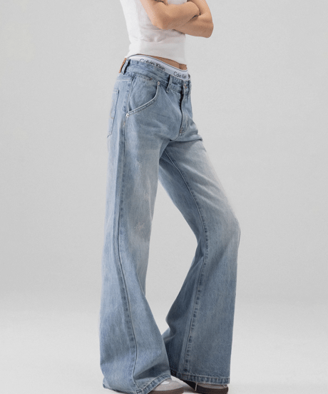 Vintage Wash Flare Wide Denim Pants  / 2colors