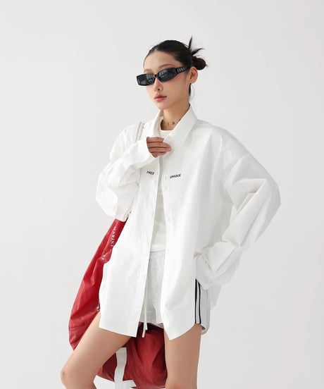 Oversized Letter Print Long Sleeve Shirt  / 2colors