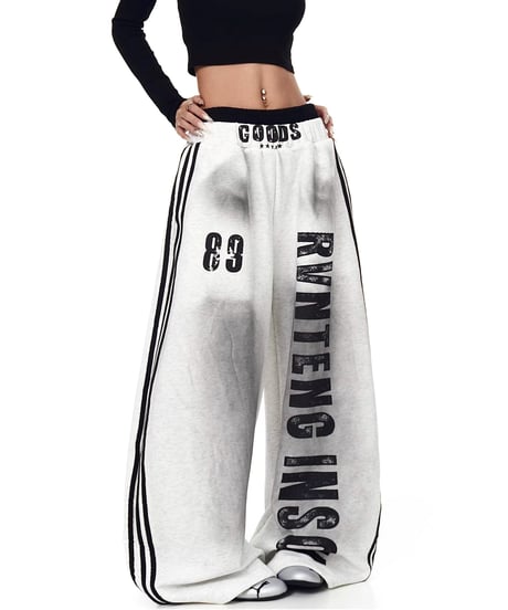 Double-waist Layered Lettering Sweat Pants / 2colors