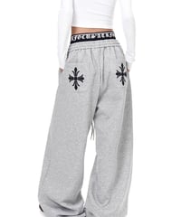 Cross Print Double-Waist Band Sweat Pants