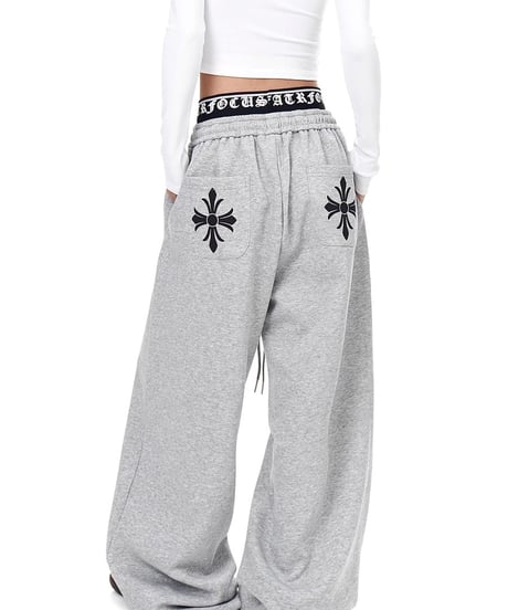 Cross Print Double-Waist Band Sweat Pants