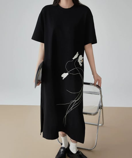 Art Flower Line Maxi Dress