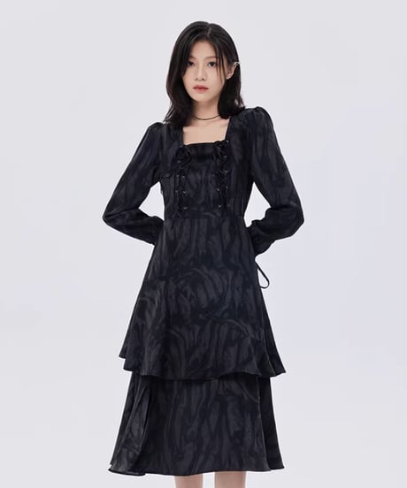 Marble Mid-Length Black Dress
