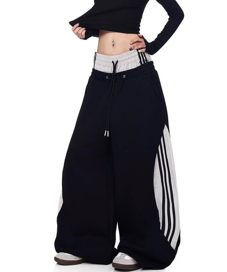 Layered Wide Sweat Track Pants / 2colors