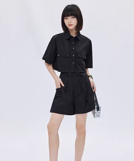 Cropped Short-Sleeve Shirt & Wide Shorts Setup