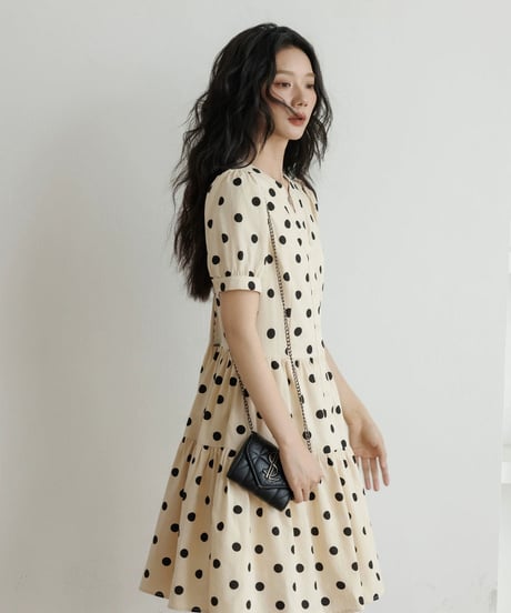 Polka Dot Tiered Short Sleeve Dress